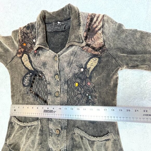 Marilu Embellished Beaded Sequin Jacket Burnout Patchwork S/M Gray Boho Italy - Picture 9 of 12